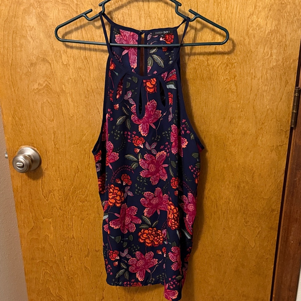 Papermoon Navy Halter Camisole with Pink & Orange Floral Print